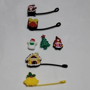 Festive Holiday Croc Charms And Straw Toppers